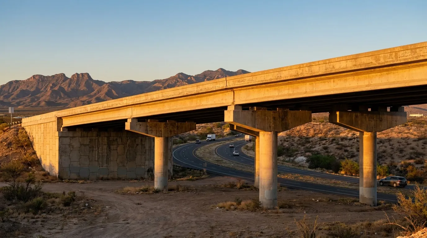 Puente vehicular elevado sobre una autopista, representativo de la infraestructura vial que desarrolla ITT
